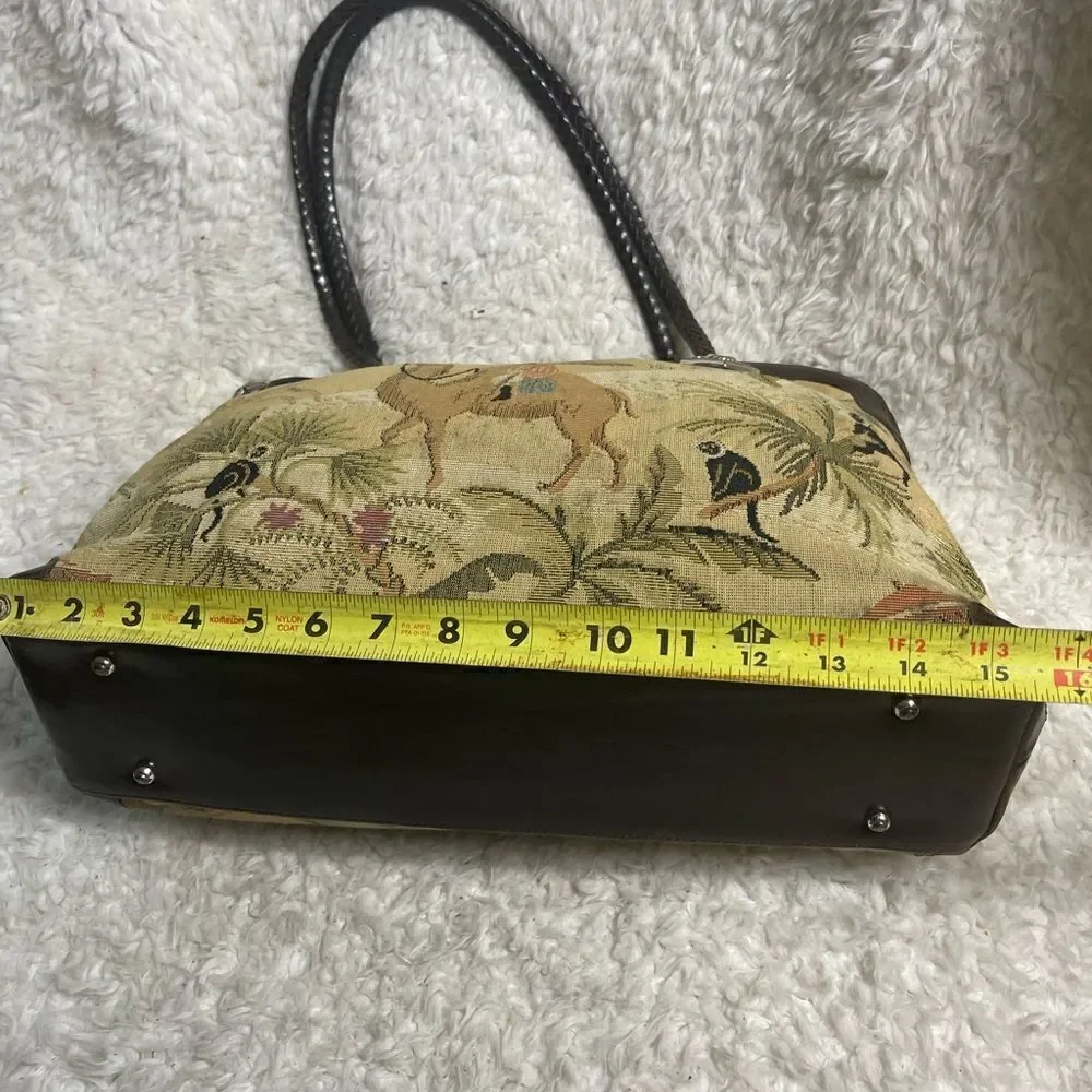 Brighton tapestry Safari prints large shoulder bag braided brown leather straps